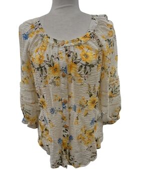 Anthropologie Figueroa Women's Cream Floral Button-Front Top with Yellow Flowers